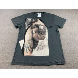 Helmut Lang T Shirt Men M Gray 100% Cotton Embroider Short Sleeve Eagle Graphic